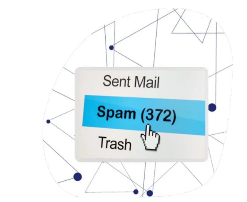 'Spam (372)' folder in an email application, illustrating the need for MailSentry's SPF/DKIM verification to prevent mislabeling emails as spam